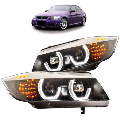 Schwarze Halogen-Scheinwerfer passend für BMW 3er E90 E91 2005-2008