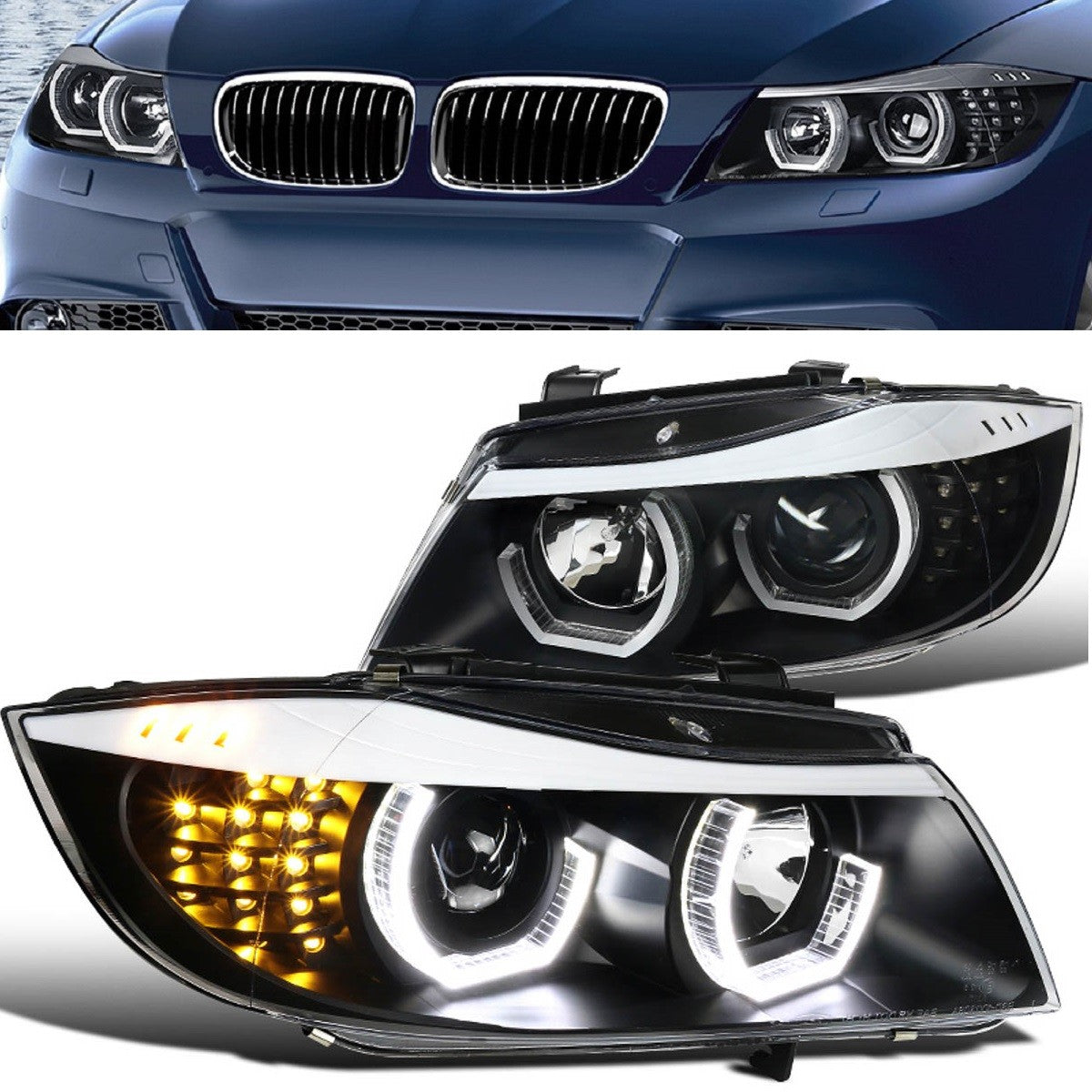 Schwarze Halogen-Scheinwerfer passend für BMW 3er E90 E91 2005-2008