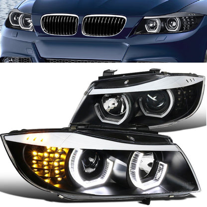 Schwarze Halogen-Scheinwerfer passend für BMW 3er E90 E91 2005-2008