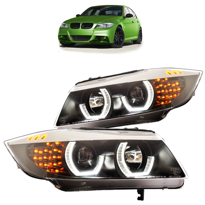 Schwarze Halogenscheinwerfer passend für BMW 3er E90 E91 2008-2012