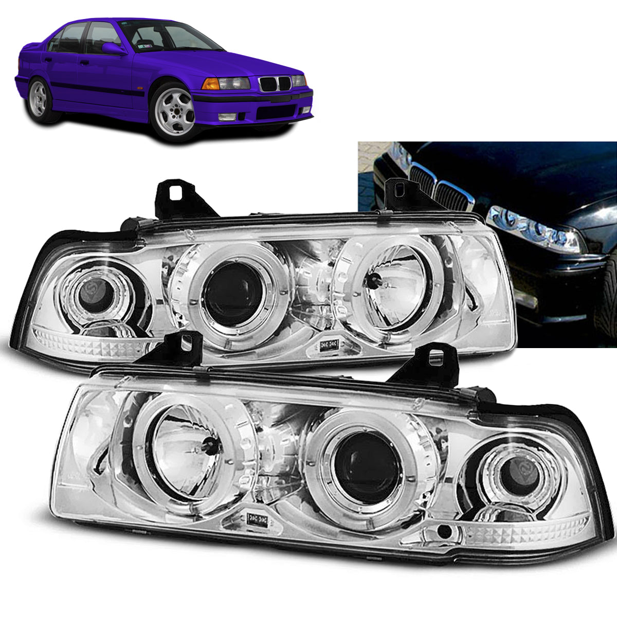 Scheinwerfer Angel Eyes Chrom passend für BMW E36 12.90-08.99 S/C/T