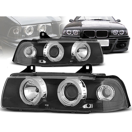 Scheinwerfer Angel Eyes Schwarz passend für BMW E36 12.90-08.99 C/C