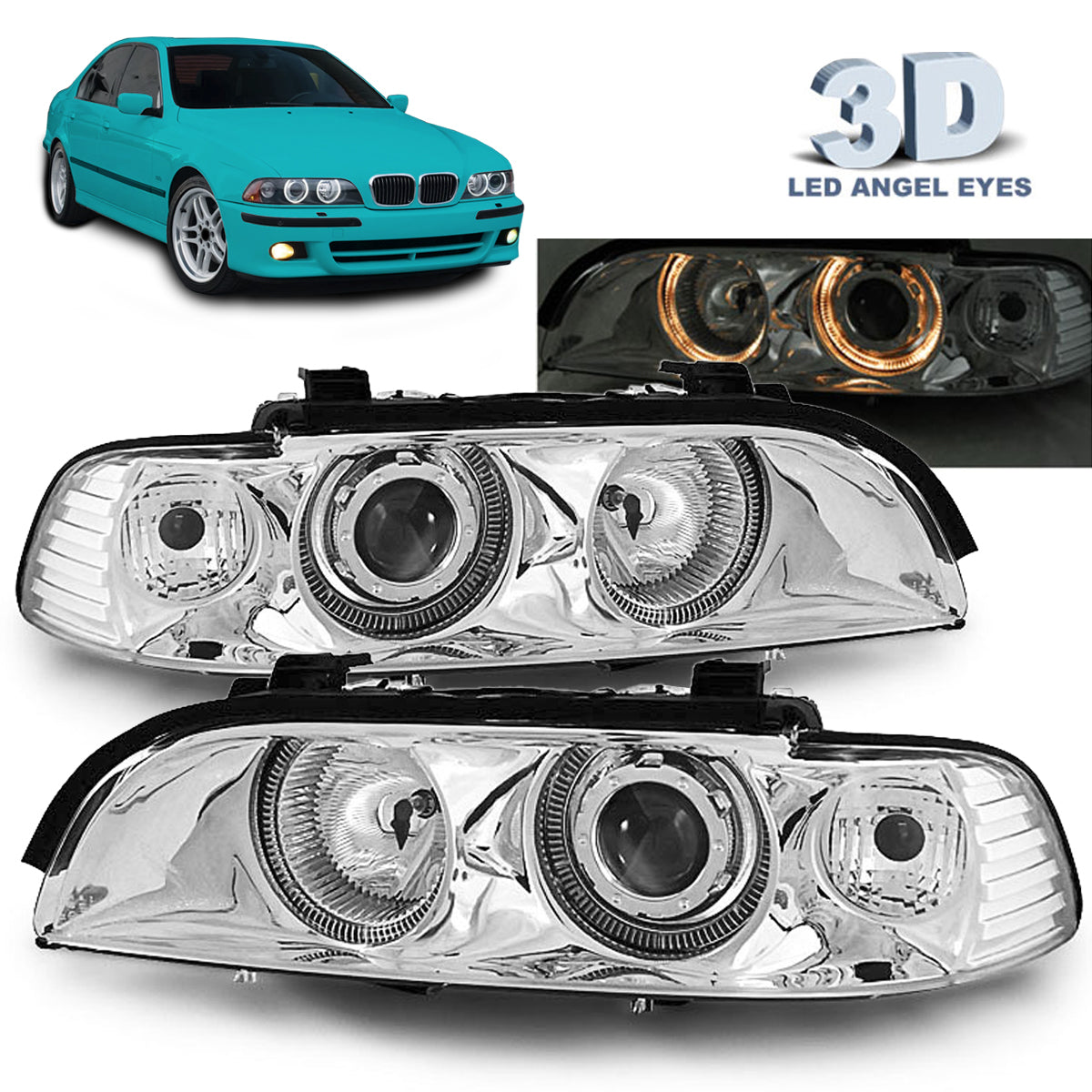 Scheinwerfer Angel Eyes Chrom passend für BMW E39 09.95-06.03