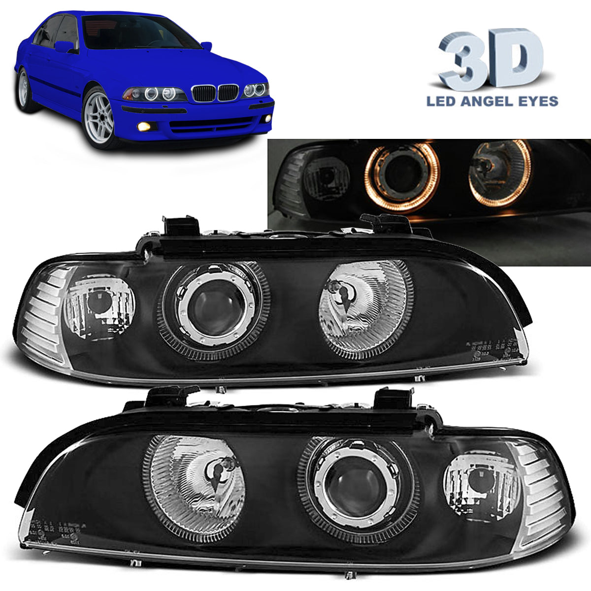 Scheinwerfer Angel Eyes Schwarz passend für BMW E39 09.95-06.03