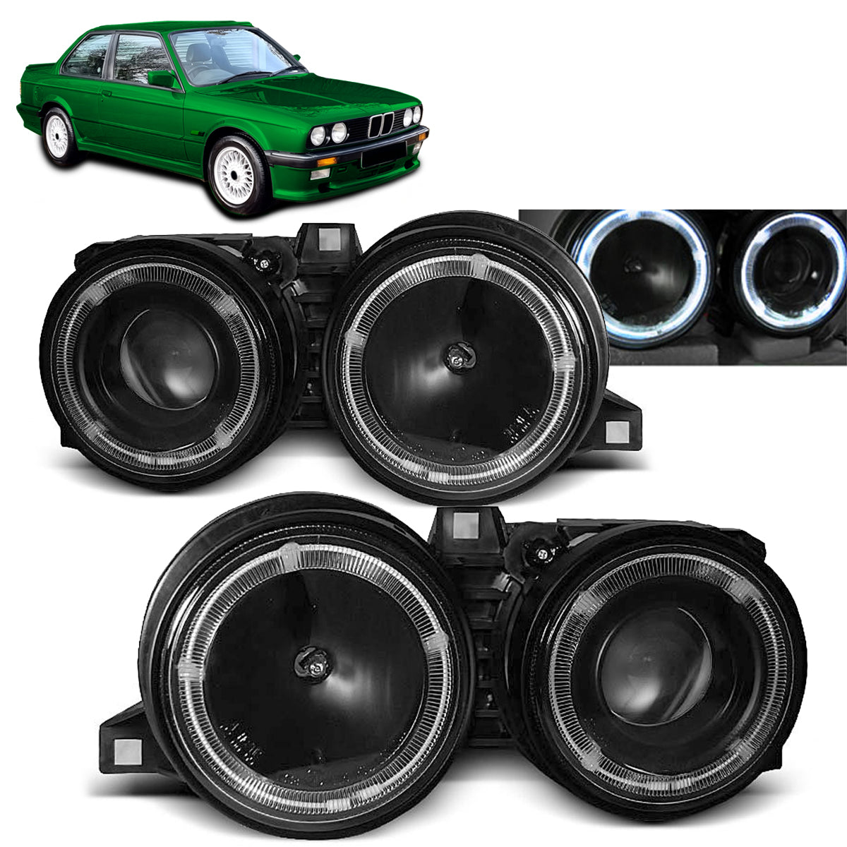 Scheinwerfer Angel Eyes Schwarz passend für BMW E30 11.82-06.94