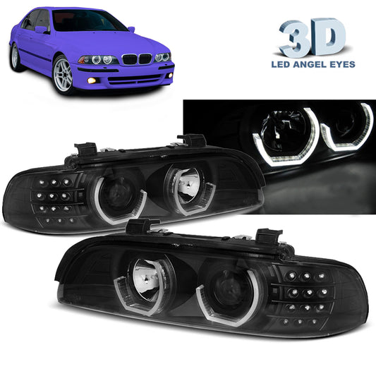 Scheinwerfer Angel Eyes 3D Schwarz passend für BMW E39 09.95-06.03