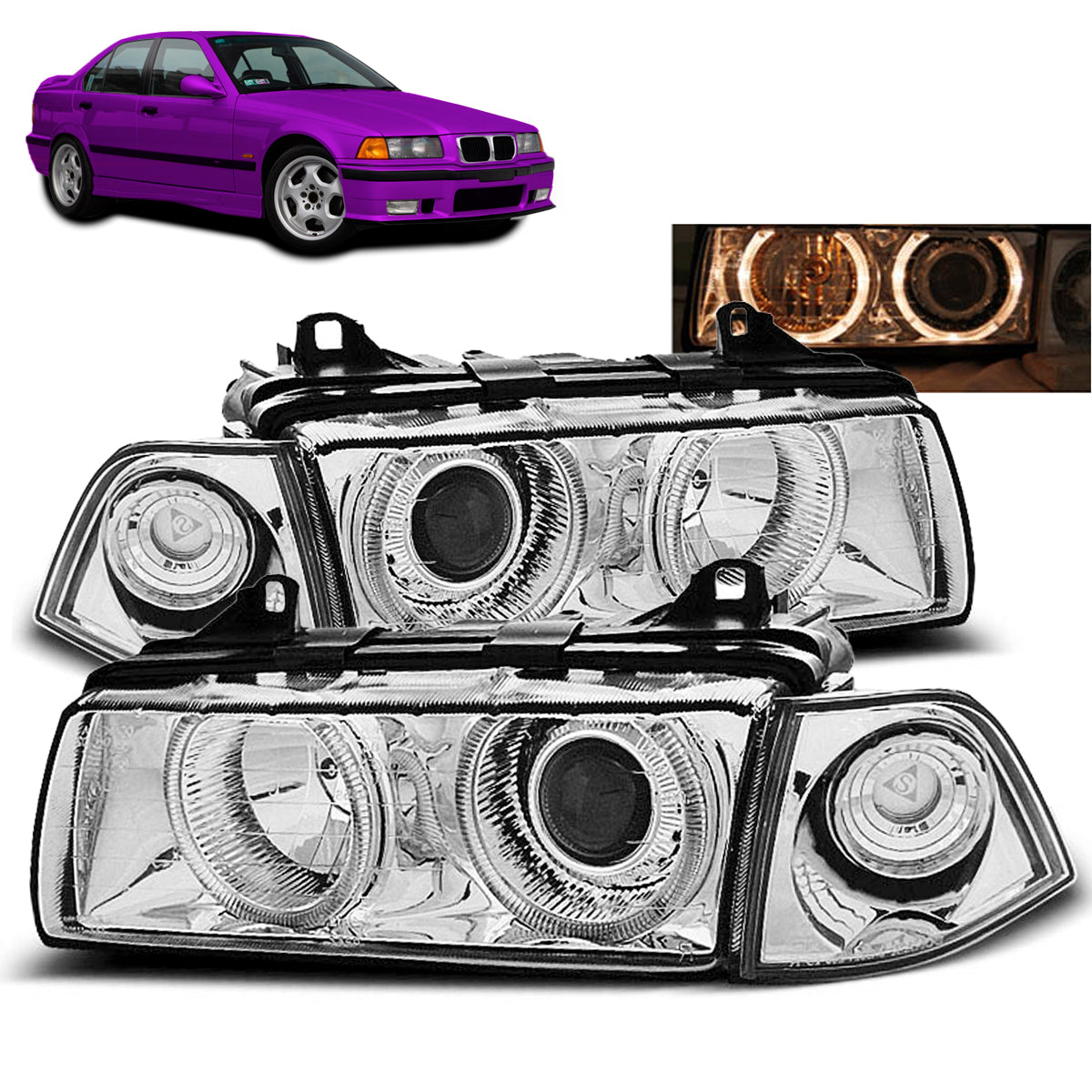 Scheinwerfer Angel Eyes Chrom passend für BMW E36 12.90-08.99