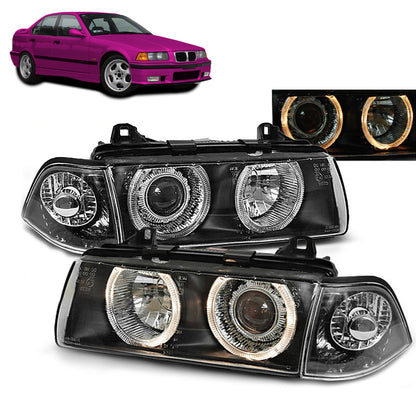 Scheinwerfer Angel Eyes Schwarz passend für BMW E36 12.90-08.99