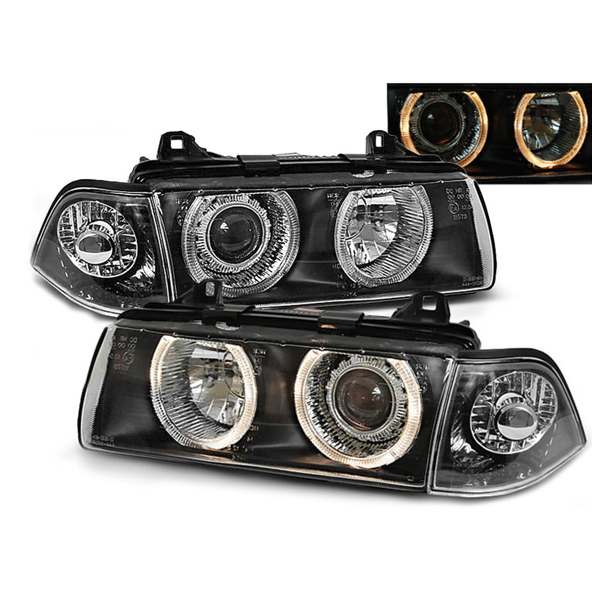 Scheinwerfer Angel Eyes Schwarz passend für BMW E36 12.90-08.99
