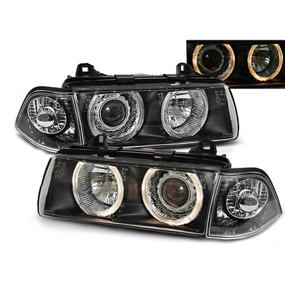 Scheinwerfer Angel Eyes Schwarz passend für BMW E36 12.90-08.99