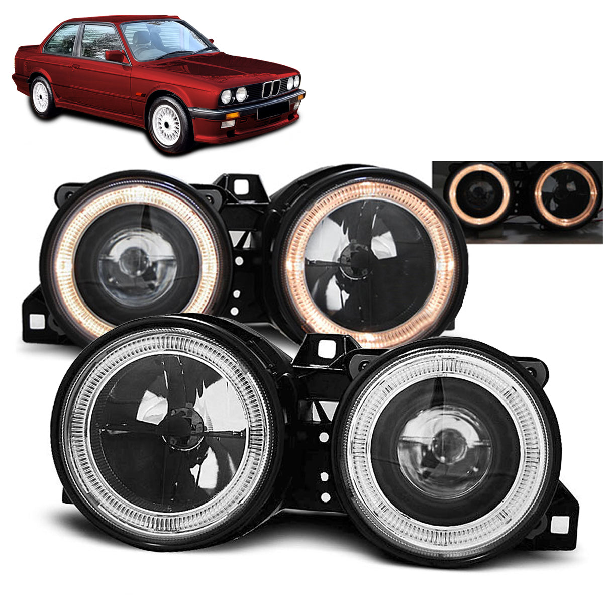 Scheinwerfer Angel Eyes Schwarz passend für BMW E30 11.82-06.94