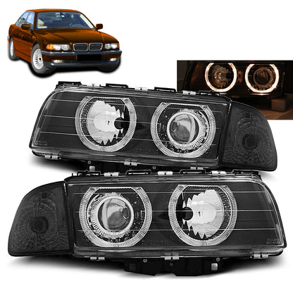 Scheinwerfer Angel Eyes Schwarz passend für BMW E38 06.94-08.98