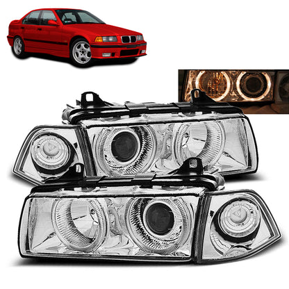 Scheinwerfer Angel Eyes Chrom passend für BMW E36 12.90-08.99