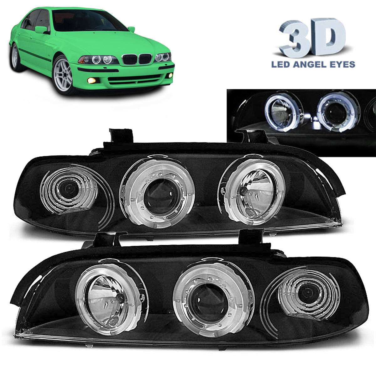 Scheinwerfer Angel Eyes Schwarz passend für BMW E39 09.95-06.03