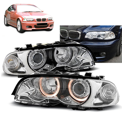 Scheinwerfer Angel Eyes Chrom passend für BMW E46 04.99-08.01 Coupé Cabrio