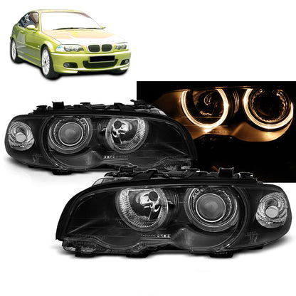Scheinwerfer Angel Eyes Schwarz passend für BMW E46 04.99-03 Coupé Cabrio
