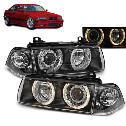 Scheinwerfer Angel Eyes Schwarz passend für BMW E36 12.90-08.99 Coupé Cabrio