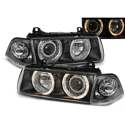 Scheinwerfer Angel Eyes Schwarz passend für BMW E36 12.90-08.99 Coupé Cabrio