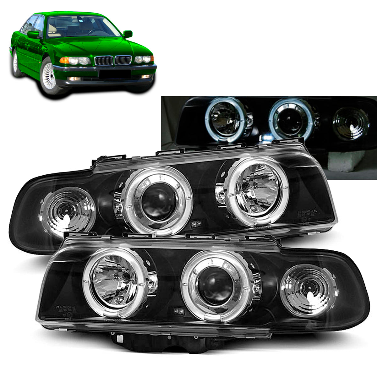 Scheinwerfer Angel Eyes Schwarz passend für BMW E38 06.94-08.98