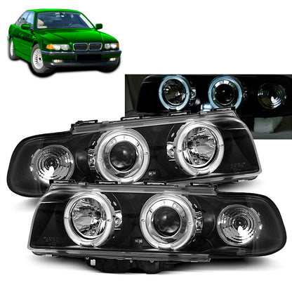 Scheinwerfer Angel Eyes Schwarz passend für BMW E38 06.94-08.98