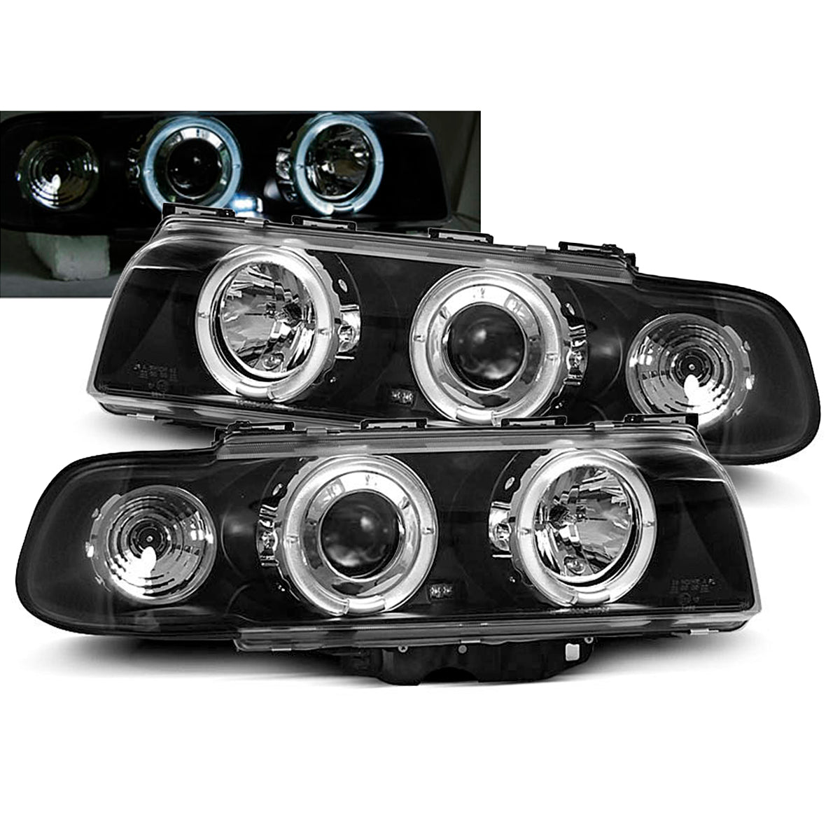 Scheinwerfer Angel Eyes Schwarz passend für BMW E38 06.94-08.98