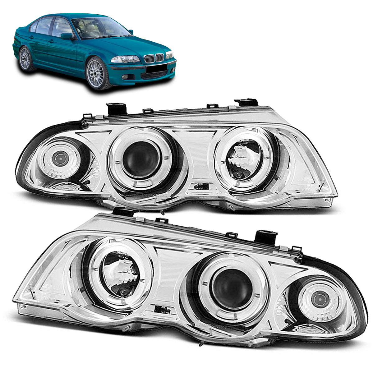 Scheinwerfer Angel Eyes Chrom passend für BMW E46 05.98-08.01 S/T