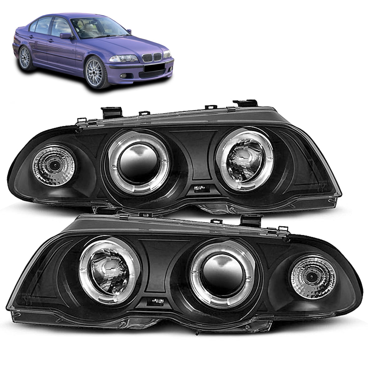Scheinwerfer Angel Eyes Schwarz passend für BMW E46 05.98-08.01 S/T