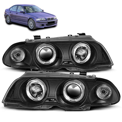 Scheinwerfer Angel Eyes Schwarz passend für BMW E46 05.98-08.01 S/T