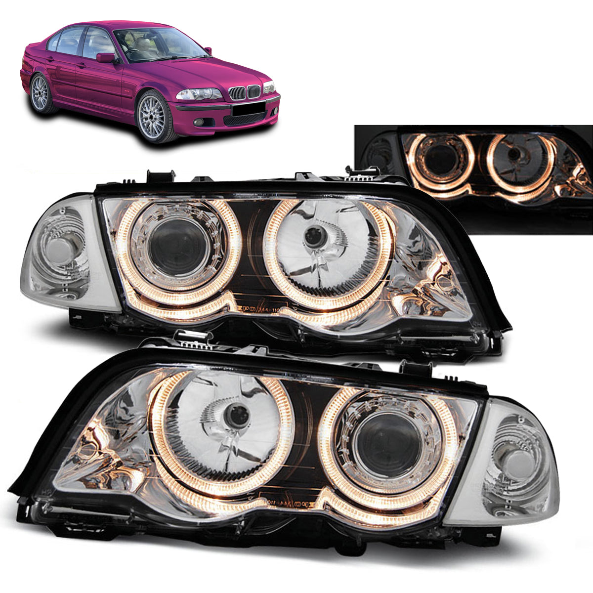 Scheinwerfer Angel Eyes Chrom passend für BMW E46 05.98-08.01 S/T