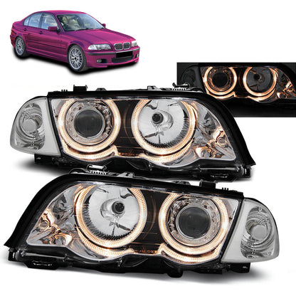 Scheinwerfer Angel Eyes Chrom passend für BMW E46 05.98-08.01 S/T