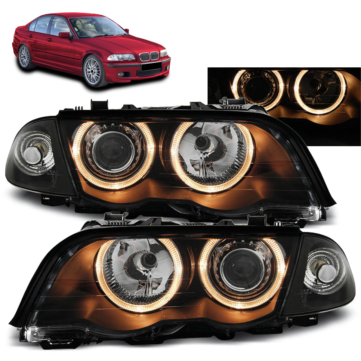 Scheinwerfer Angel Eyes Schwarz passend für BMW E46 05.98-08.01 S/T