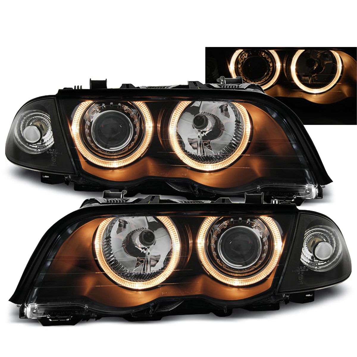 Scheinwerfer Angel Eyes Schwarz passend für BMW E46 05.98-08.01 S/T