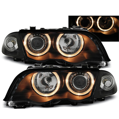 Scheinwerfer Angel Eyes Schwarz passend für BMW E46 05.98-08.01 S/T