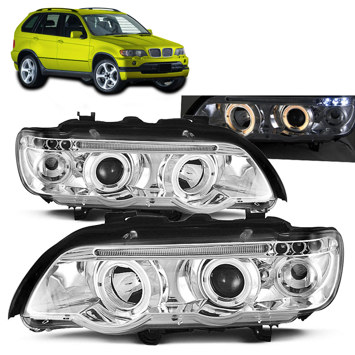 Scheinwerfer Angel Eyes Chrom passend für BMW X5 E53 09.99-10.03