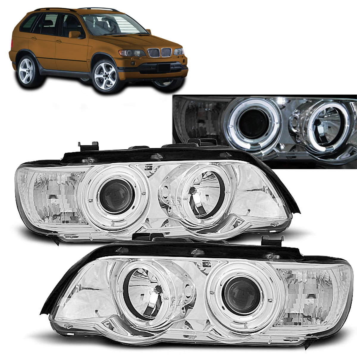 Scheinwerfer Angel Eyes Chrom passend für BMW X5 E53 09.99-10.03