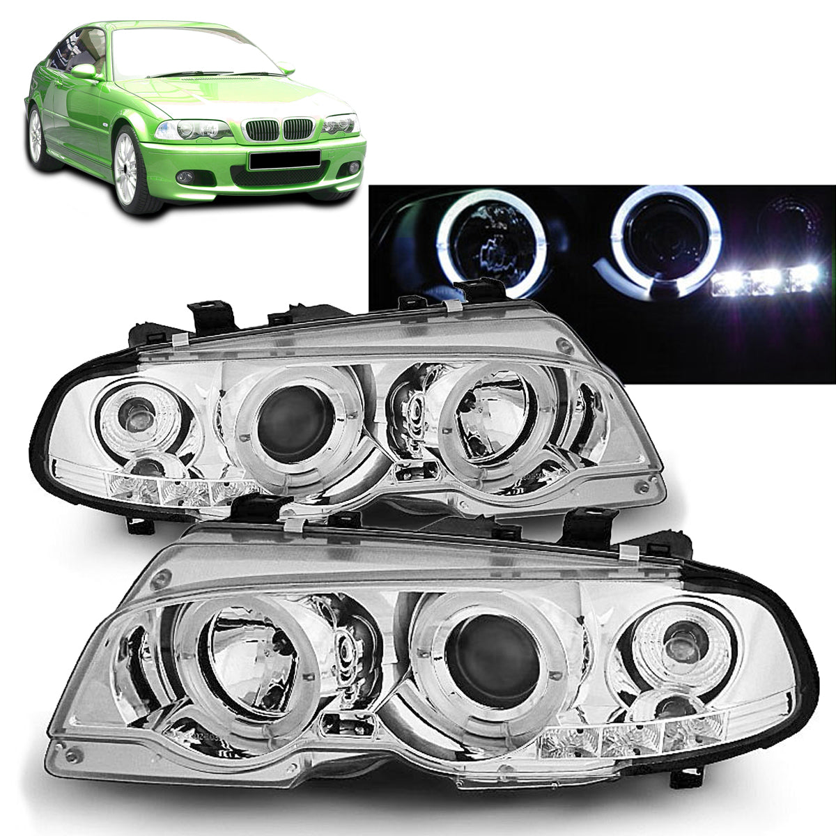 Scheinwerfer Angel Eyes Chrom passend für BMW E46 04.99-03.03 Coupé