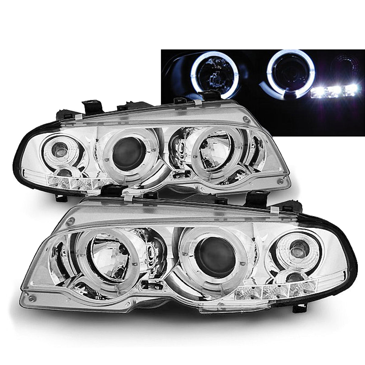 Scheinwerfer Angel Eyes Chrom passend für BMW E46 04.99-03.03 Coupé