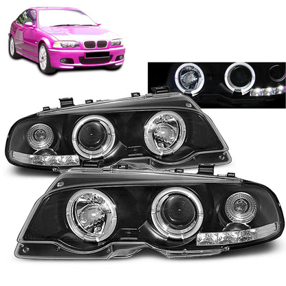 Scheinwerfer Angel Eyes Schwarz passend für BMW E46 04.99-03.03 Coupé