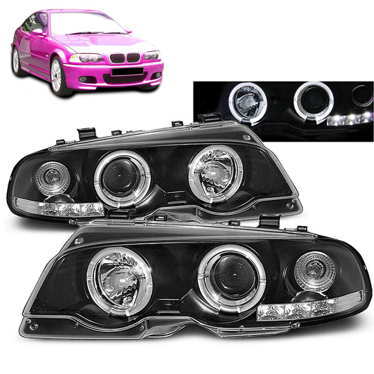 Scheinwerfer Angel Eyes Schwarz passend für BMW E46 04.99-03.03 Coupé