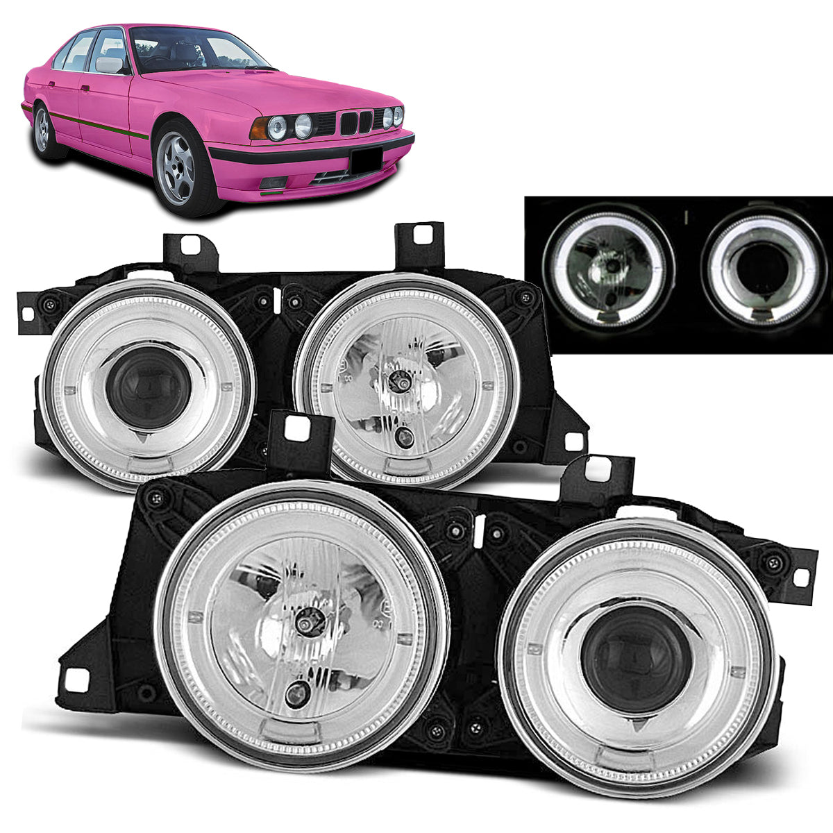Scheinwerfer Angel Eyes Chrom passend für BMW E32/E3