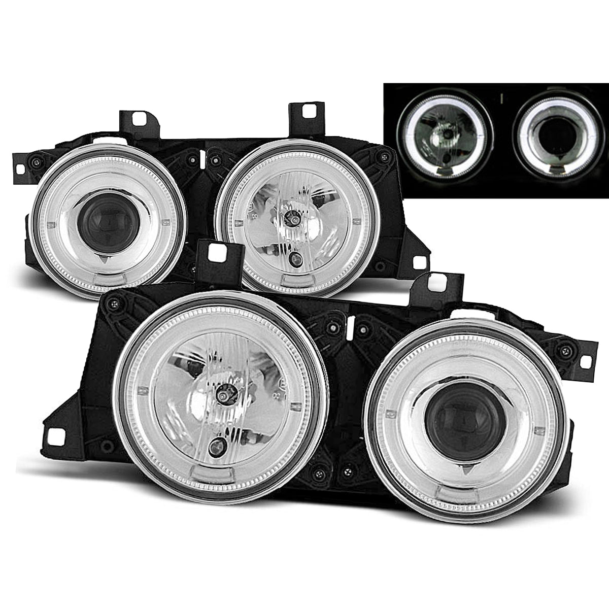 Scheinwerfer Angel Eyes Chrom passend für BMW E32/E3