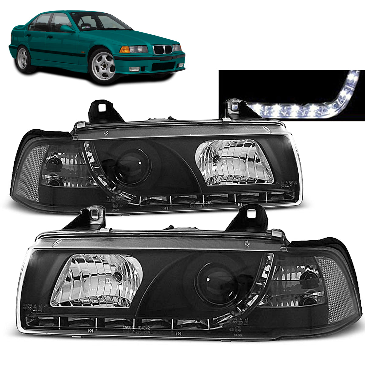 Scheinwerfer Tagfahrlicht Schwarz passend für BMW E36 12.90-08.99