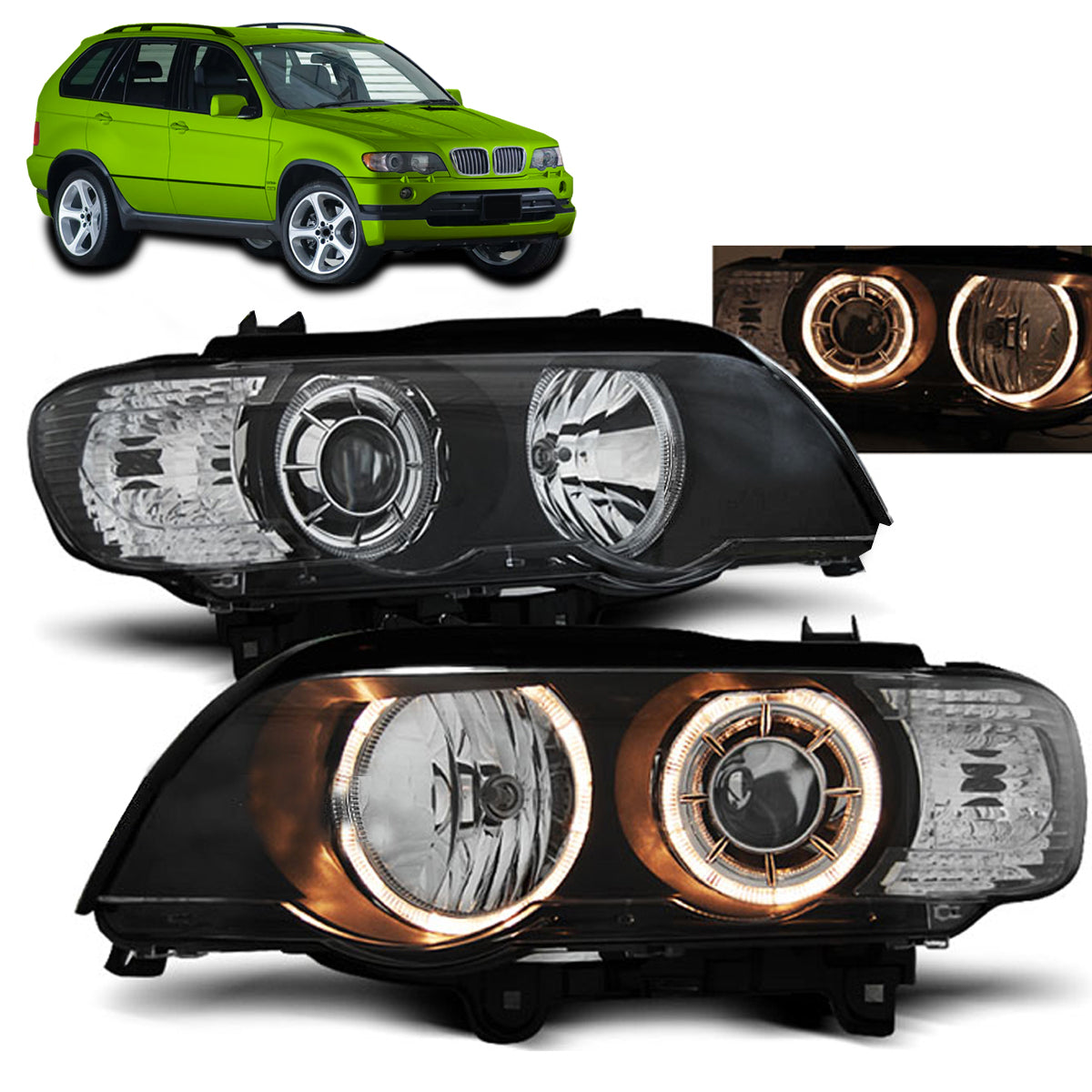 Scheinwerfer Angel Eyes Schwarz passend für BMW X5 E53 09.99-10.03