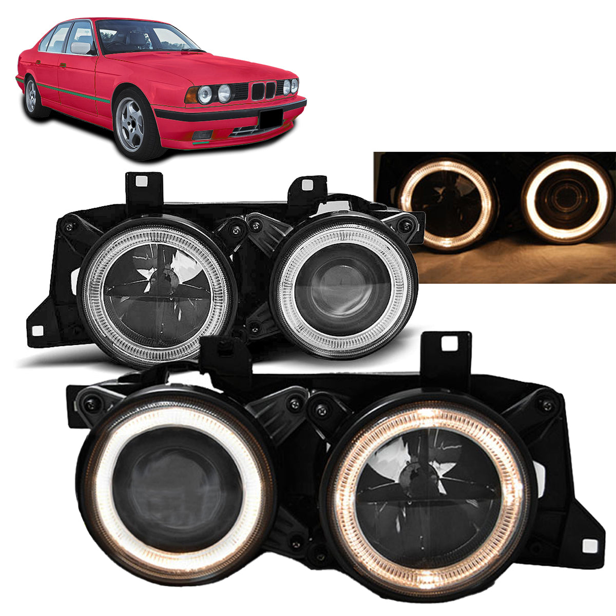 Scheinwerfer Angel Eyes Schwarz passend für BMW E32/E34