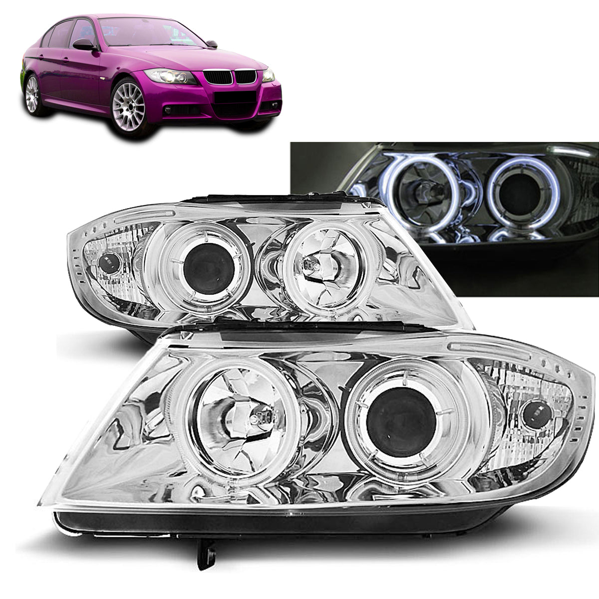 Scheinwerfer Angel Eyes CCFL Chrom passend für BMW E90/E91 03.05-08.08