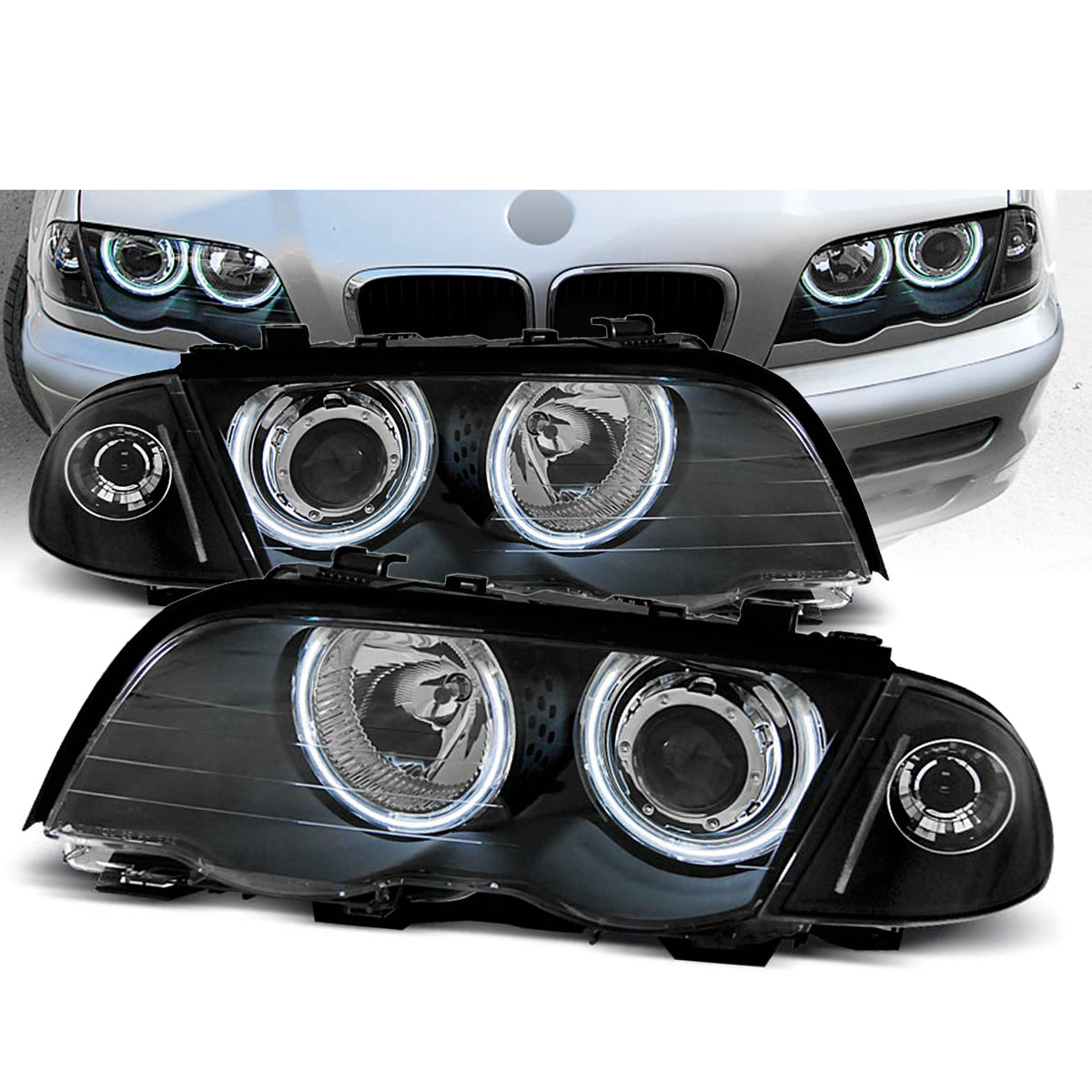 Scheinwerfer Angel Eyes CCFL Schwarz passend für BMW E46 05.98-08.01 S/T