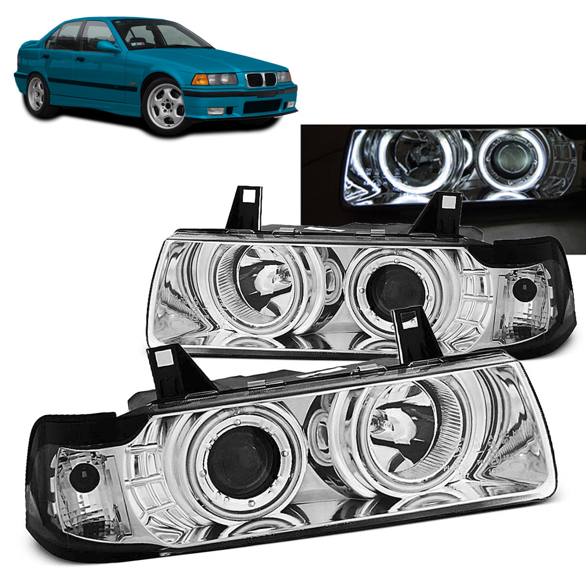 Scheinwerfer Angel Eyes CCFL Chrom passend für BMW E36 12.90-08.99 S/C/T