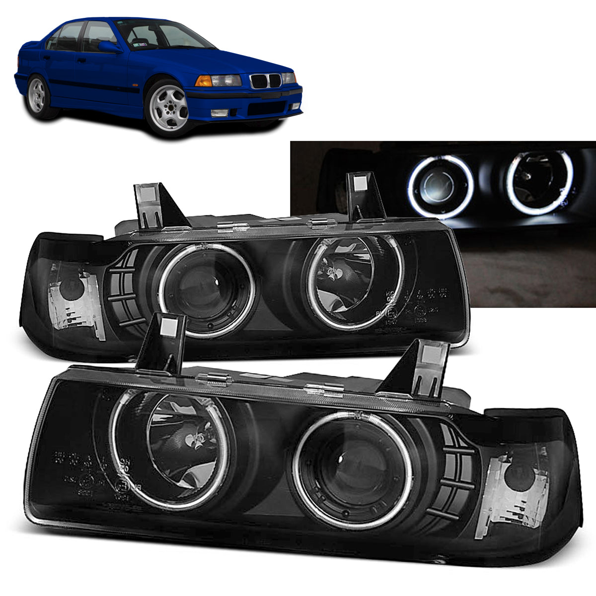 Scheinwerfer Angel Eyes CCFL Schwarz passend für BMW E36 12.90-08.99 S/C/T