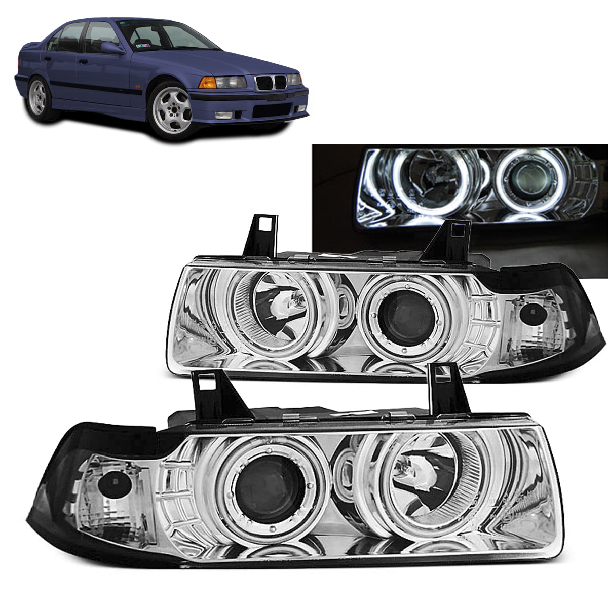 Scheinwerfer Angel Eyes CCFL Chrom passend für BMW E36 12.90-08.99 C/C