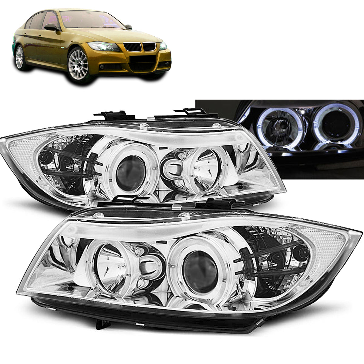 Scheinwerfer Angel Eyes Chrom passend für BMW E90/E91 03.05-08.08
